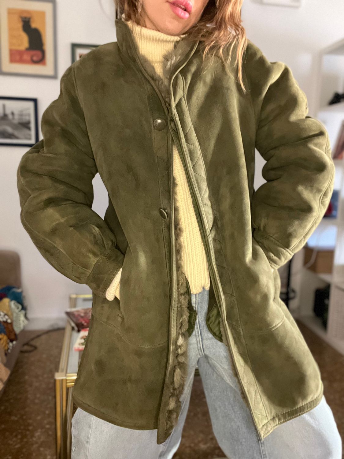 Shearling verde oliva