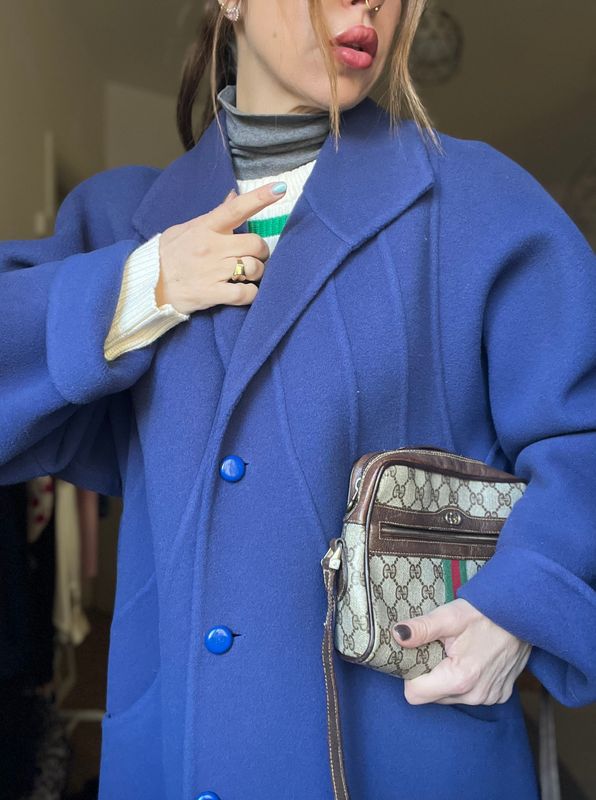 Cappotto vintage lana ceruleo