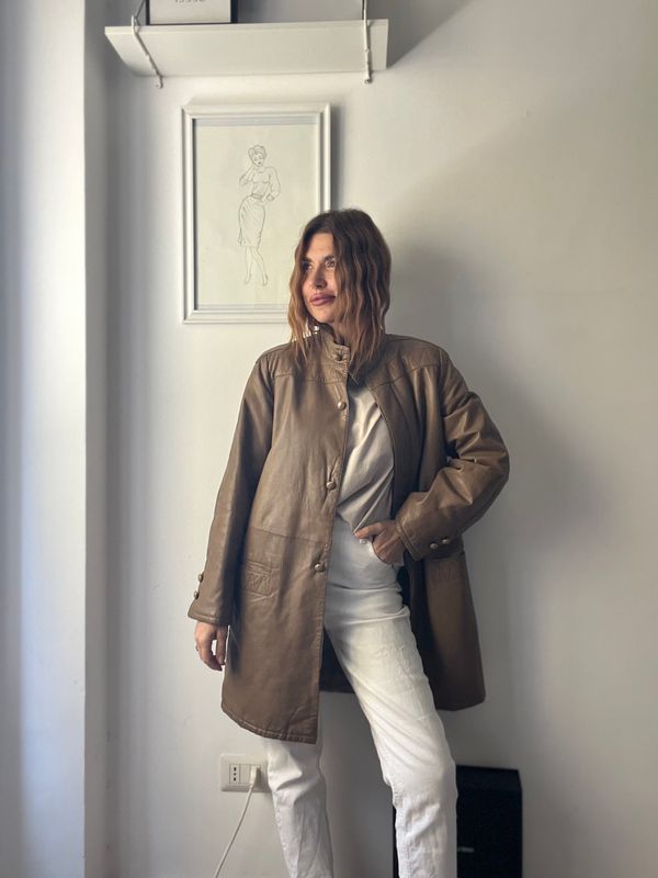 Giacca vintage in pelle chiaro-beige