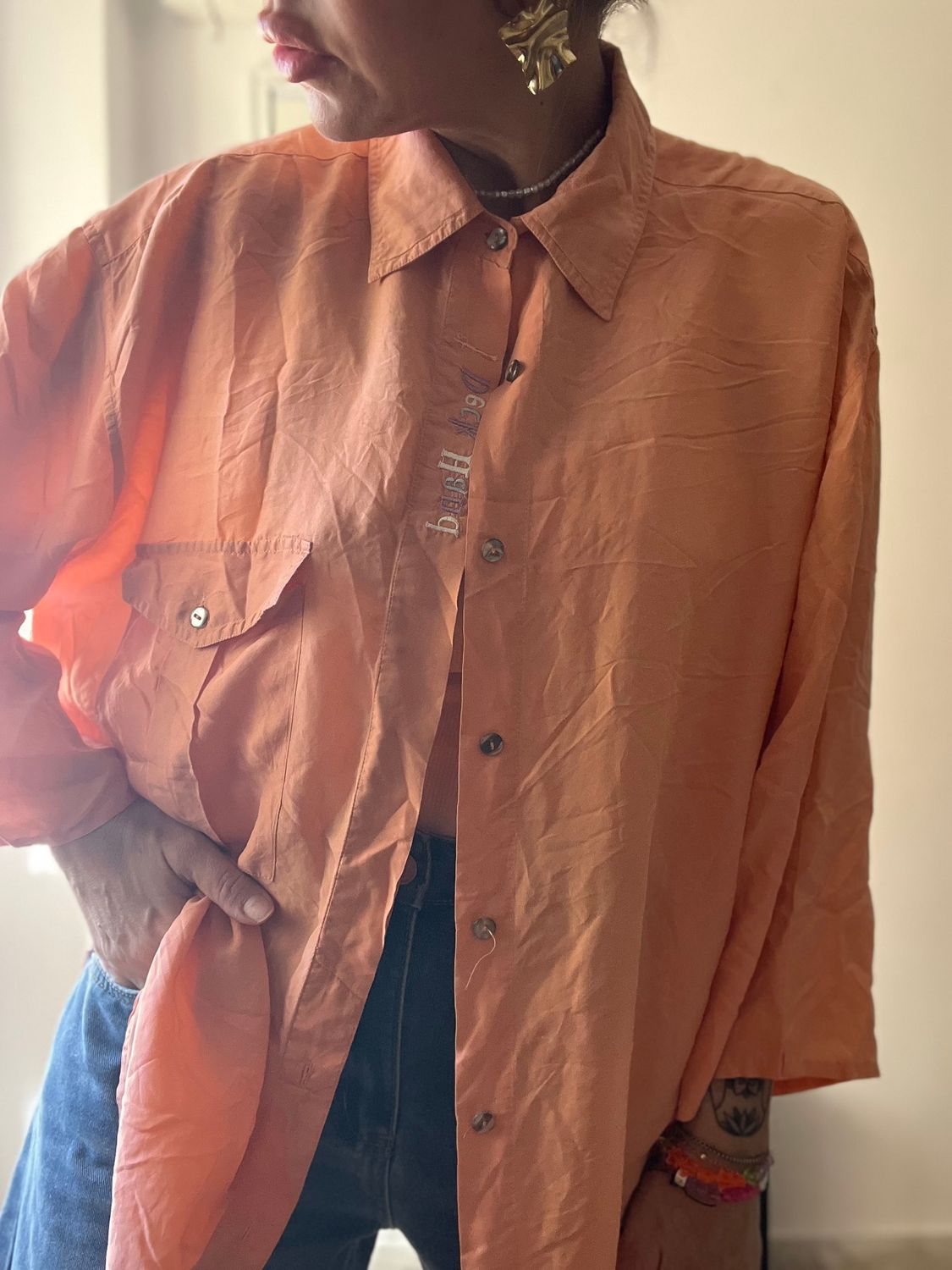 Peach Silk shirt