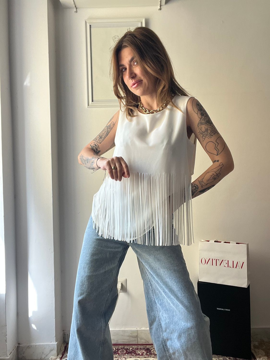 Top bianco con frange