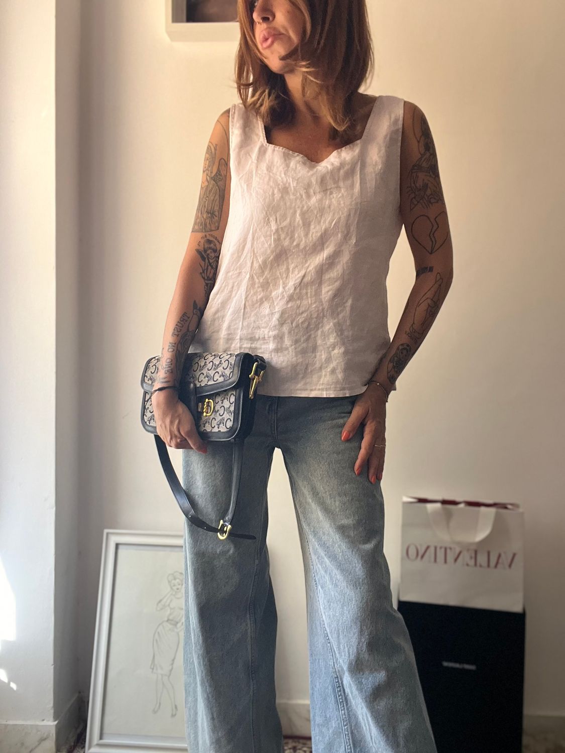 Canotta vintage in lino bianco
