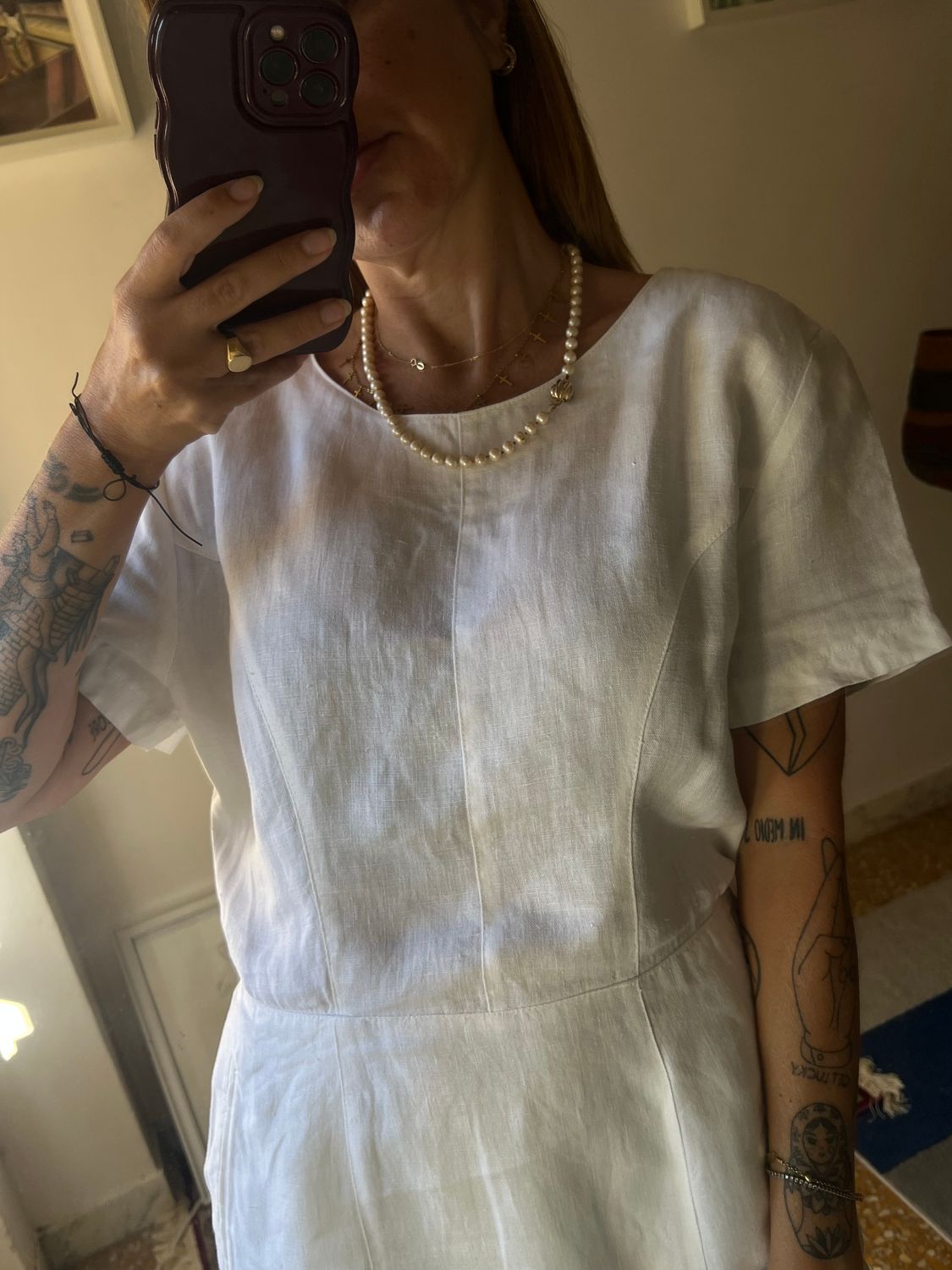 Vestito Vintage in Lino Bianco