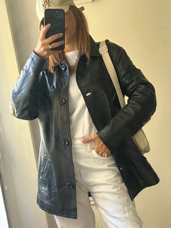 Minimal black leather jacket