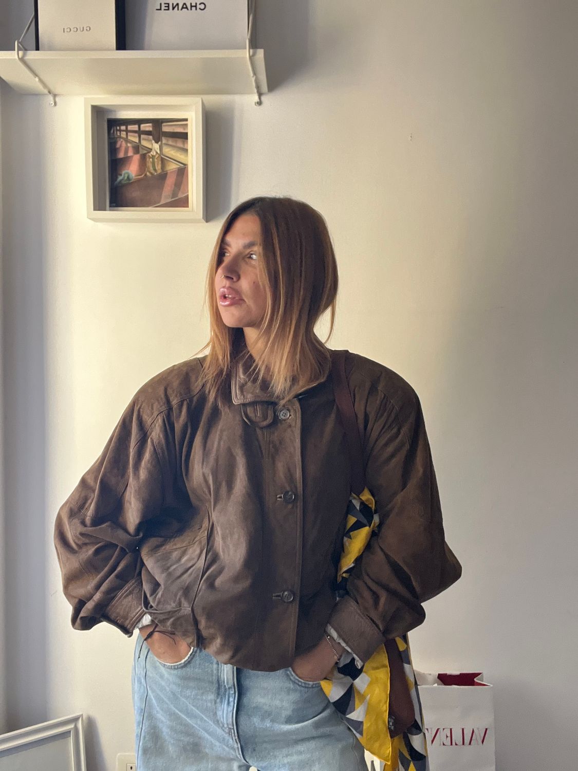 Bomber vintage camoscio