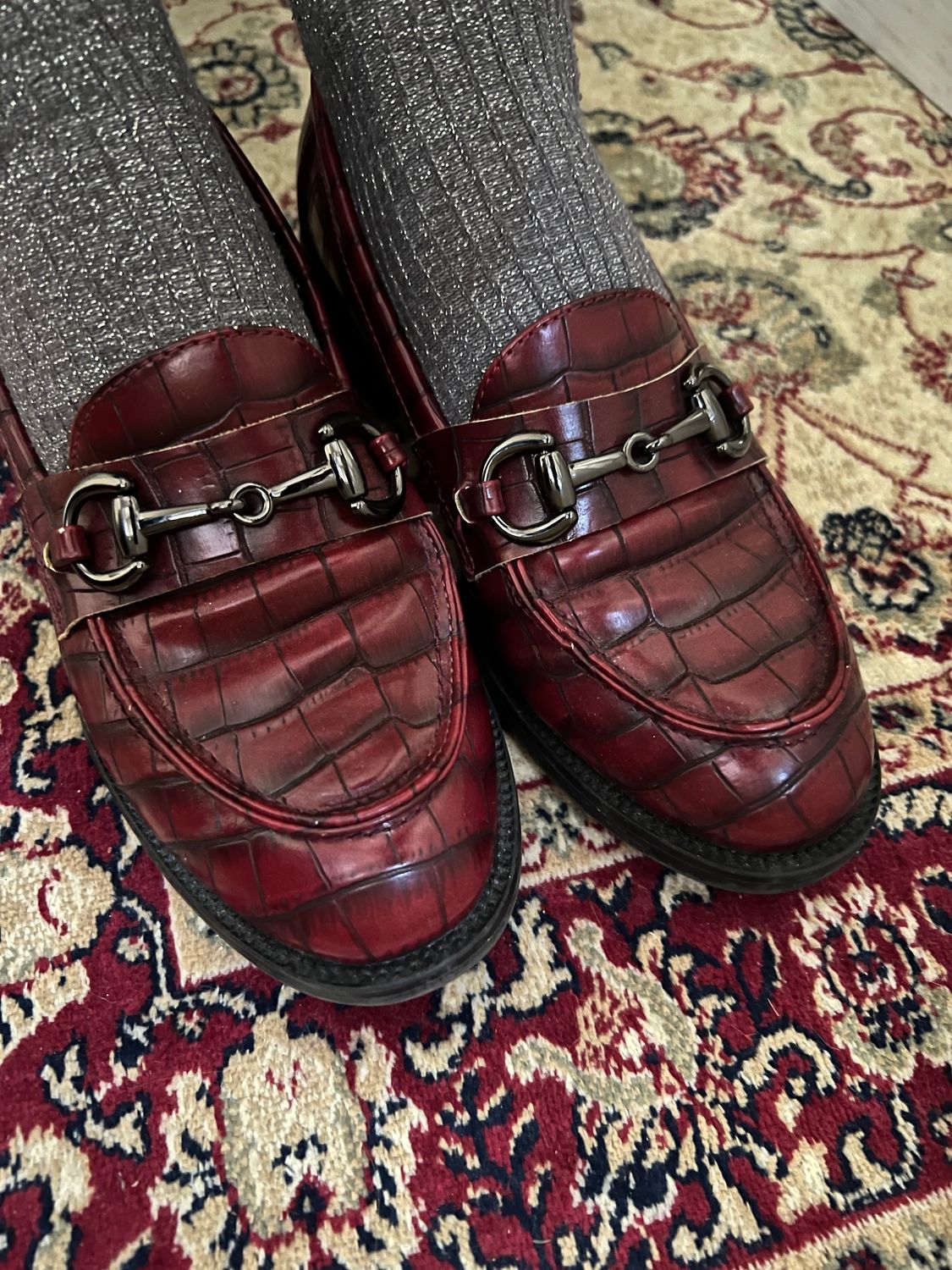 Mocassini in pelle stampa cocco bordeaux