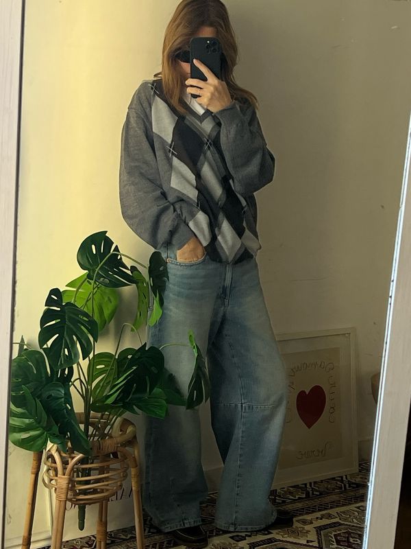 argyle sweater grey and brown