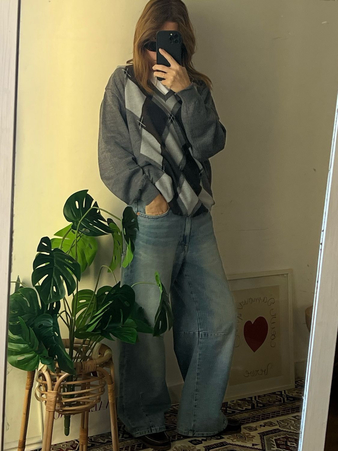 argyle sweater grey and brown