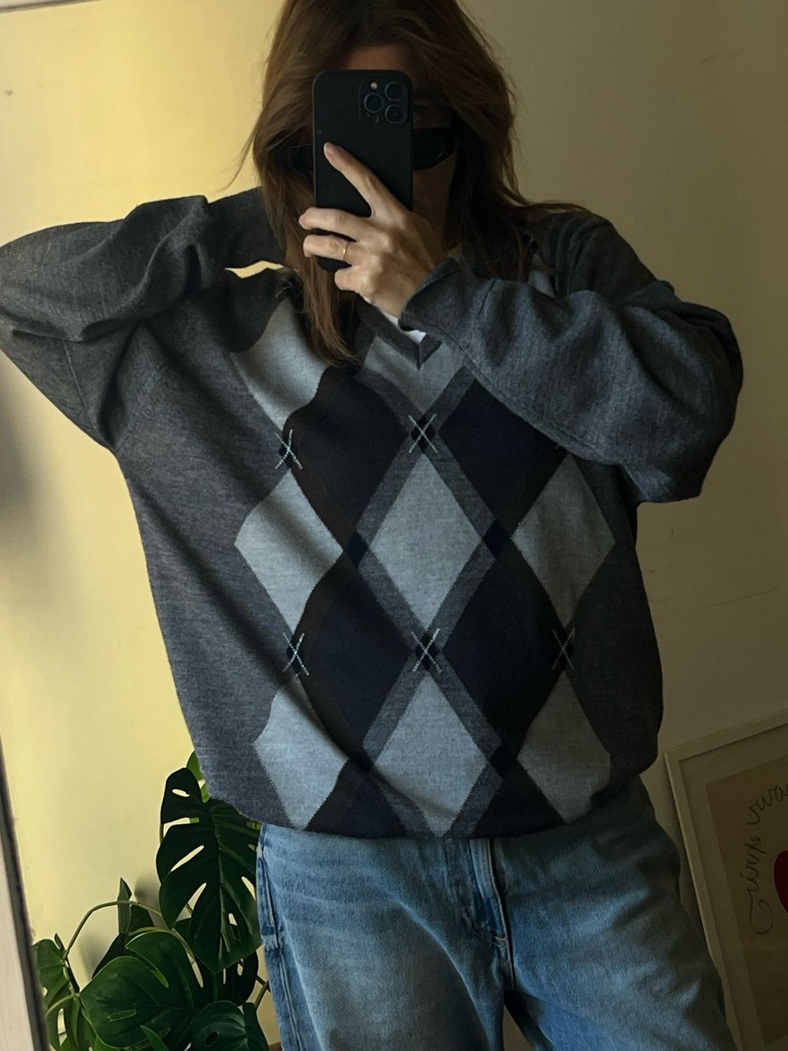 argyle sweater grey and brown