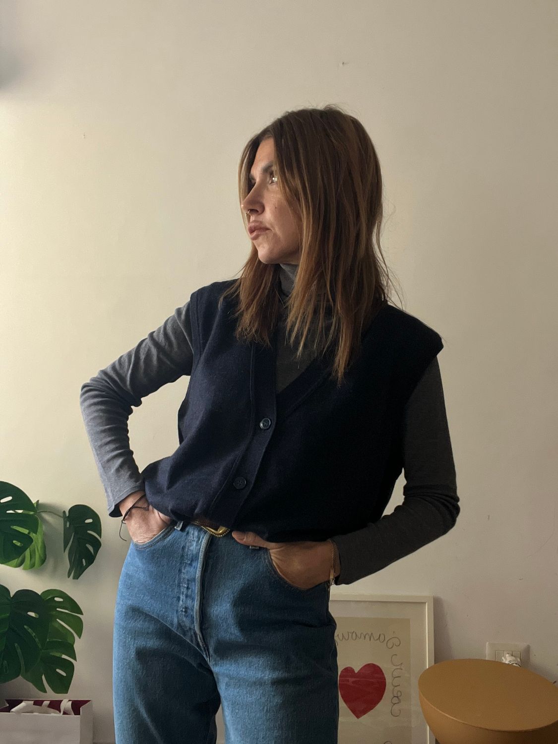 Gilet vintage in pura lana antracite