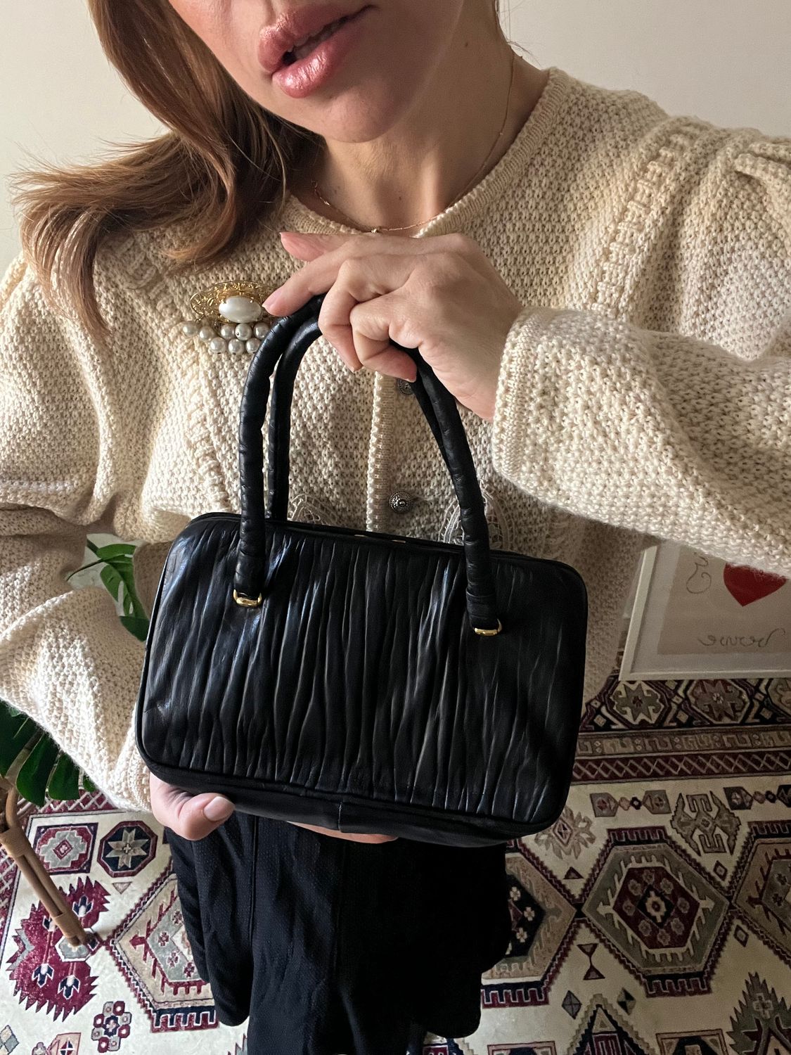 Borsetta vintage in pelle nera