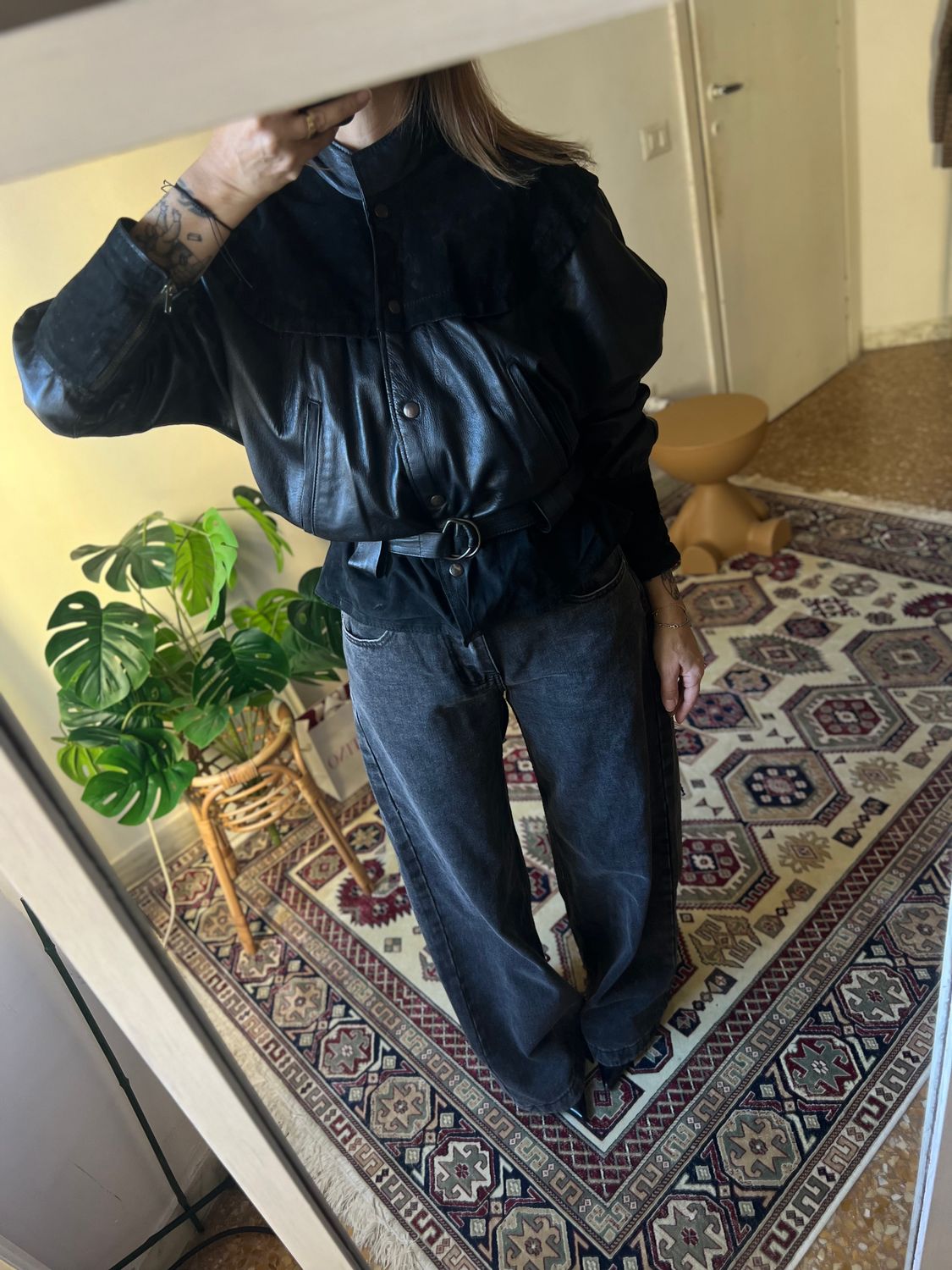 Bomber in pelle e camoscio