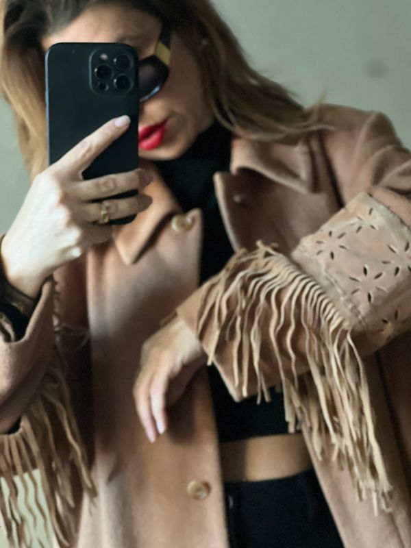Cappotto cammello con frange