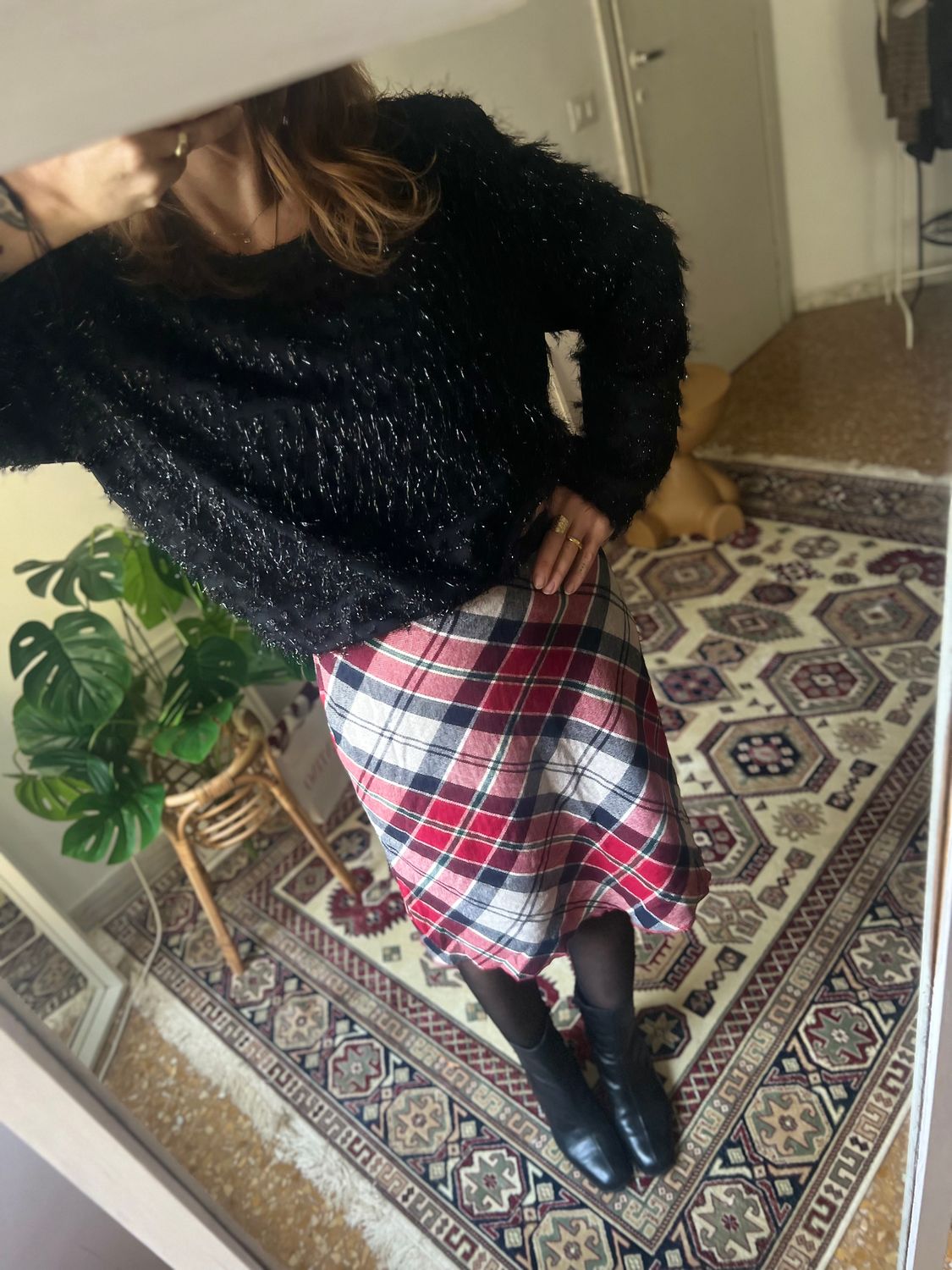 gonna benetton vintage tartan lana 