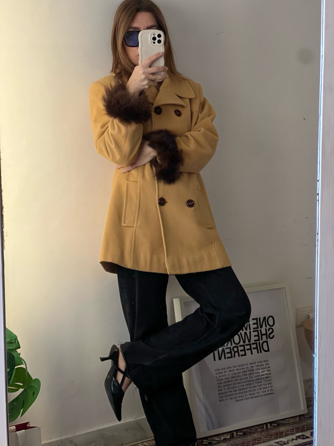 Yellow vintage coat brooch