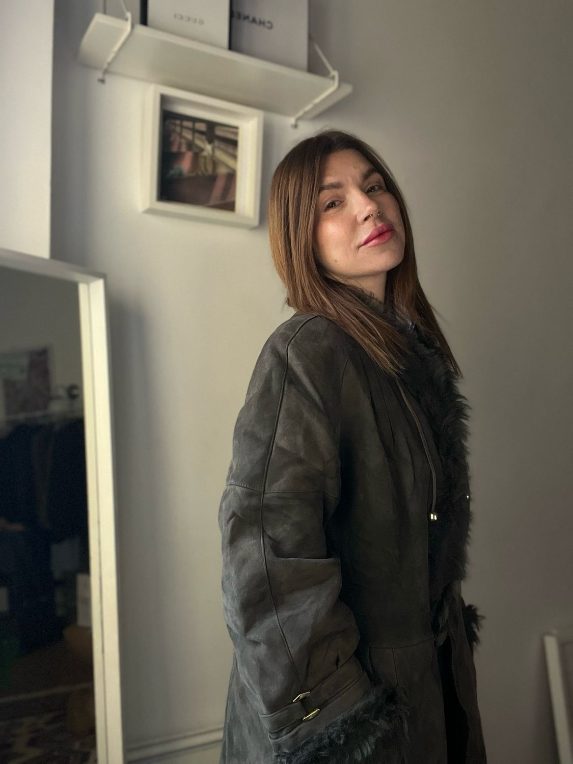 Shearling suede verde oliva