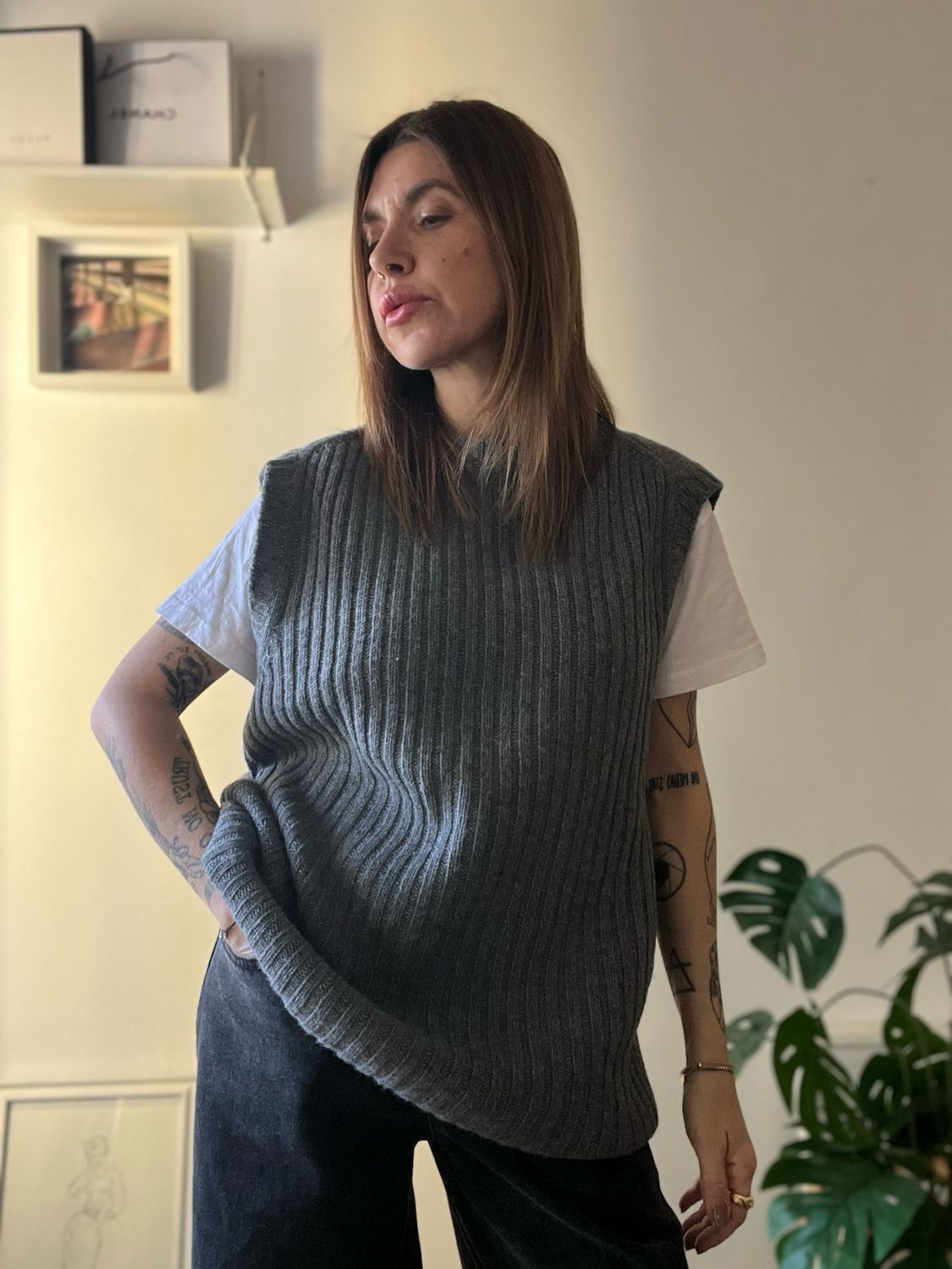 Gilet Benetton grigio a coste