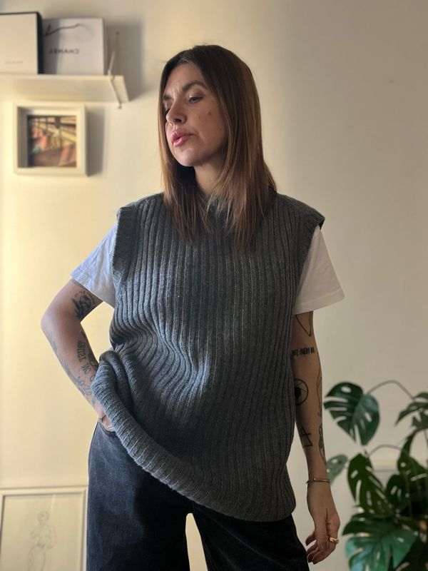 Gilet Benetton grigio a coste