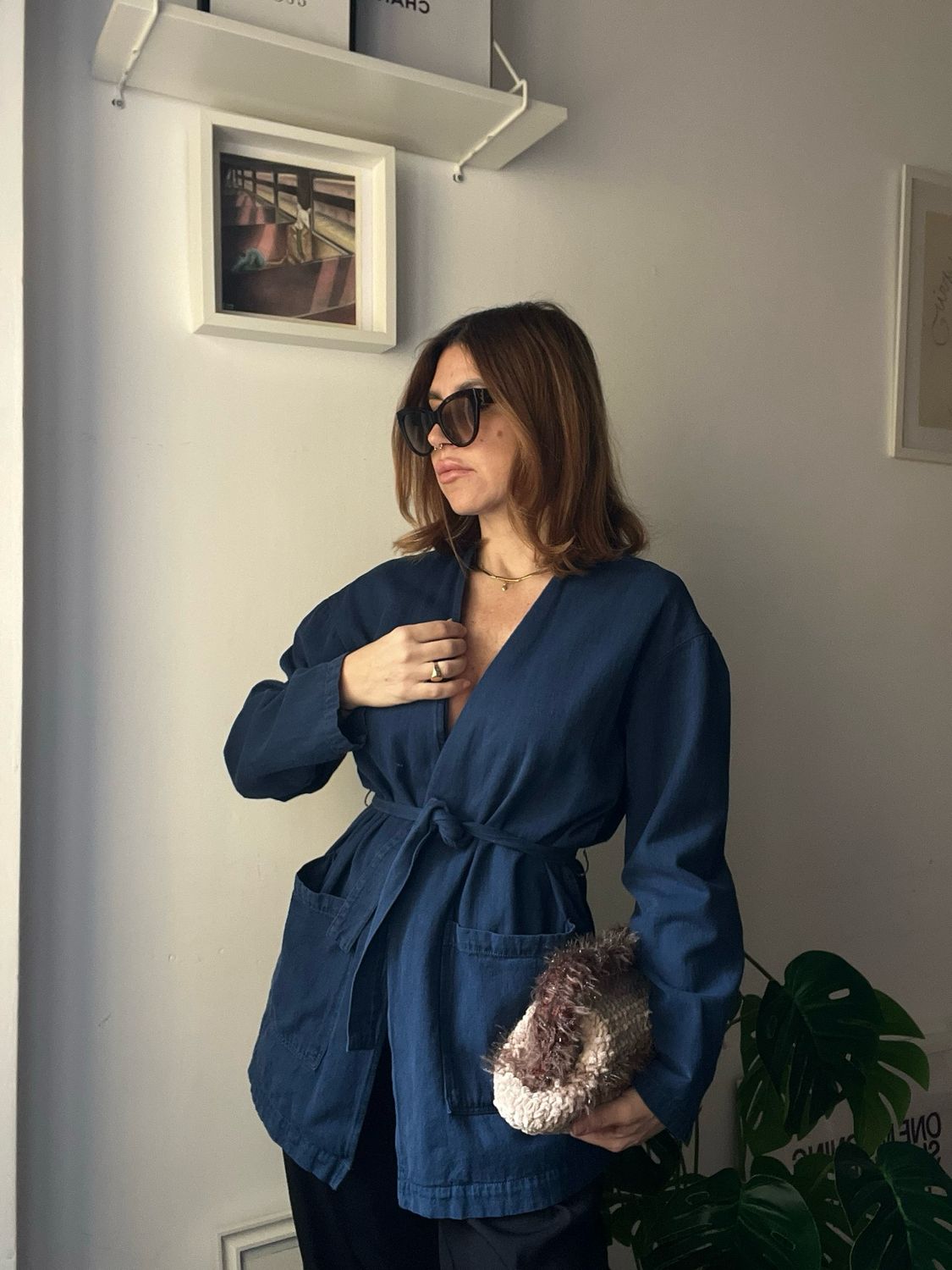DENIM WRAP KIMONO — Deep Indigo