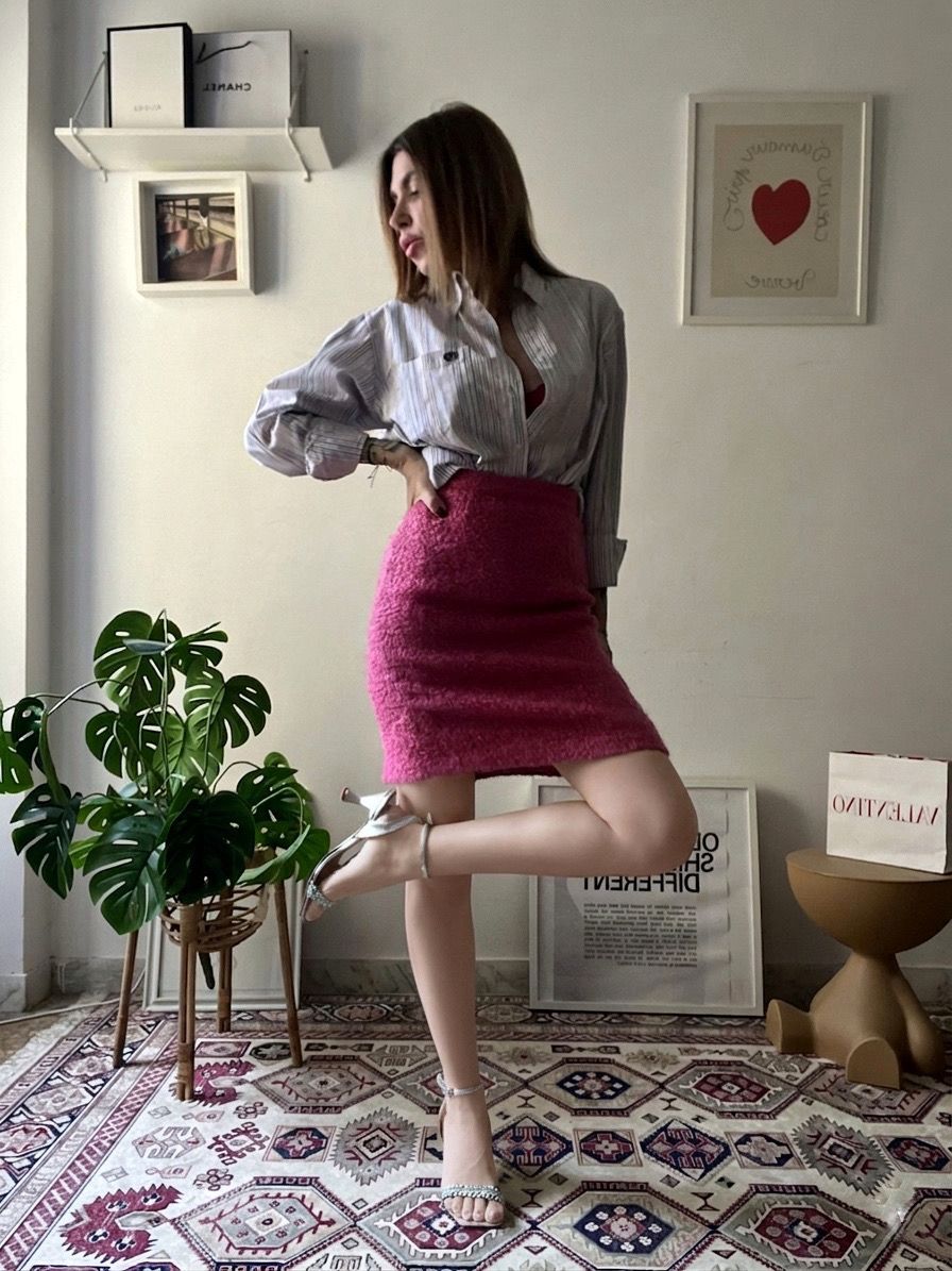 Fuchsia Bouclé Mini Skirt