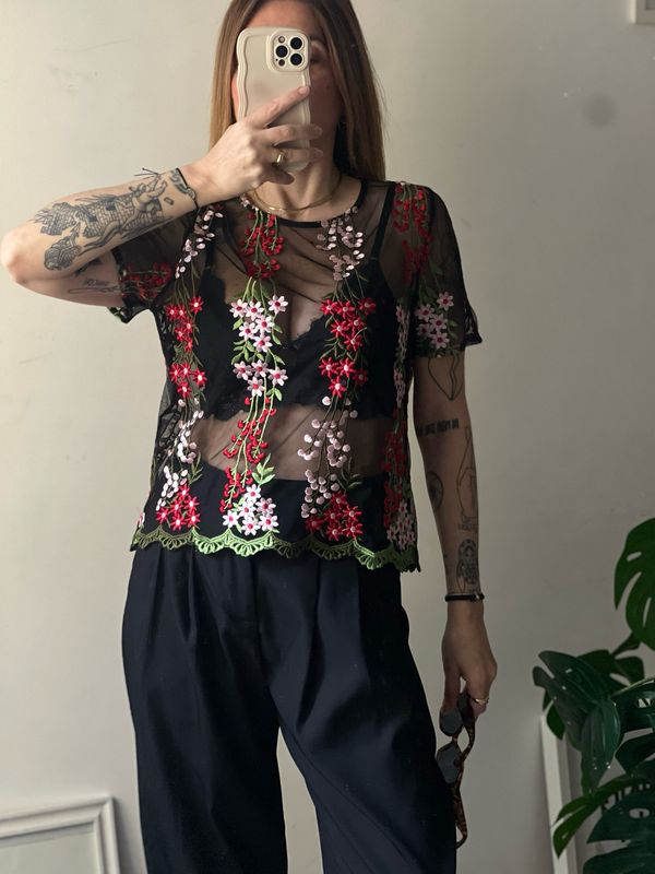 Embroidered lace top