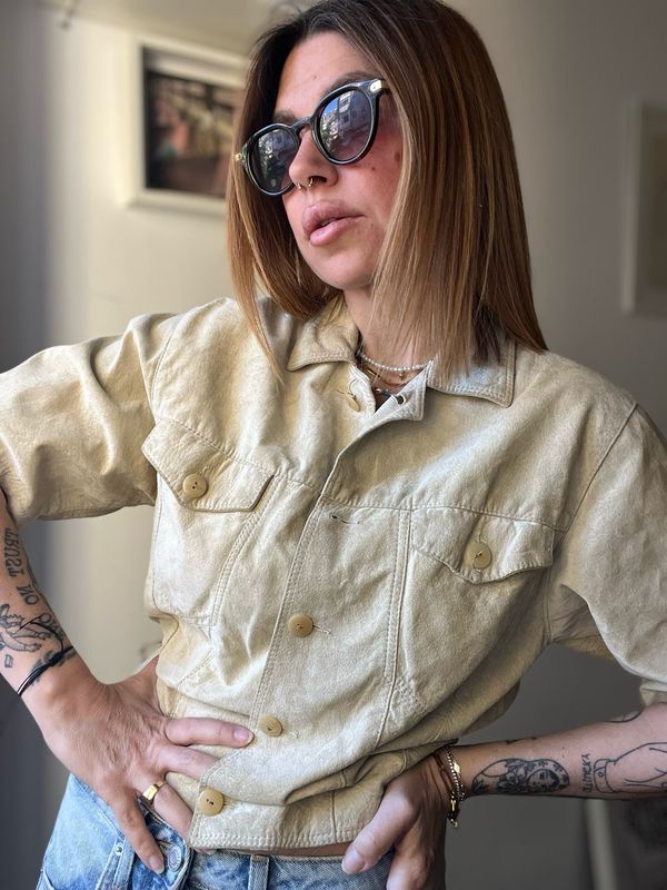 CAMICIA CROP IN SUEDE BEIGE