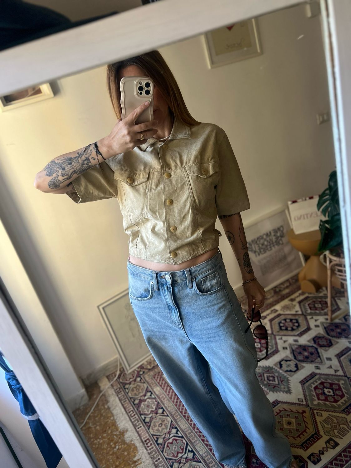 CAMICIA CROP IN SUEDE BEIGE