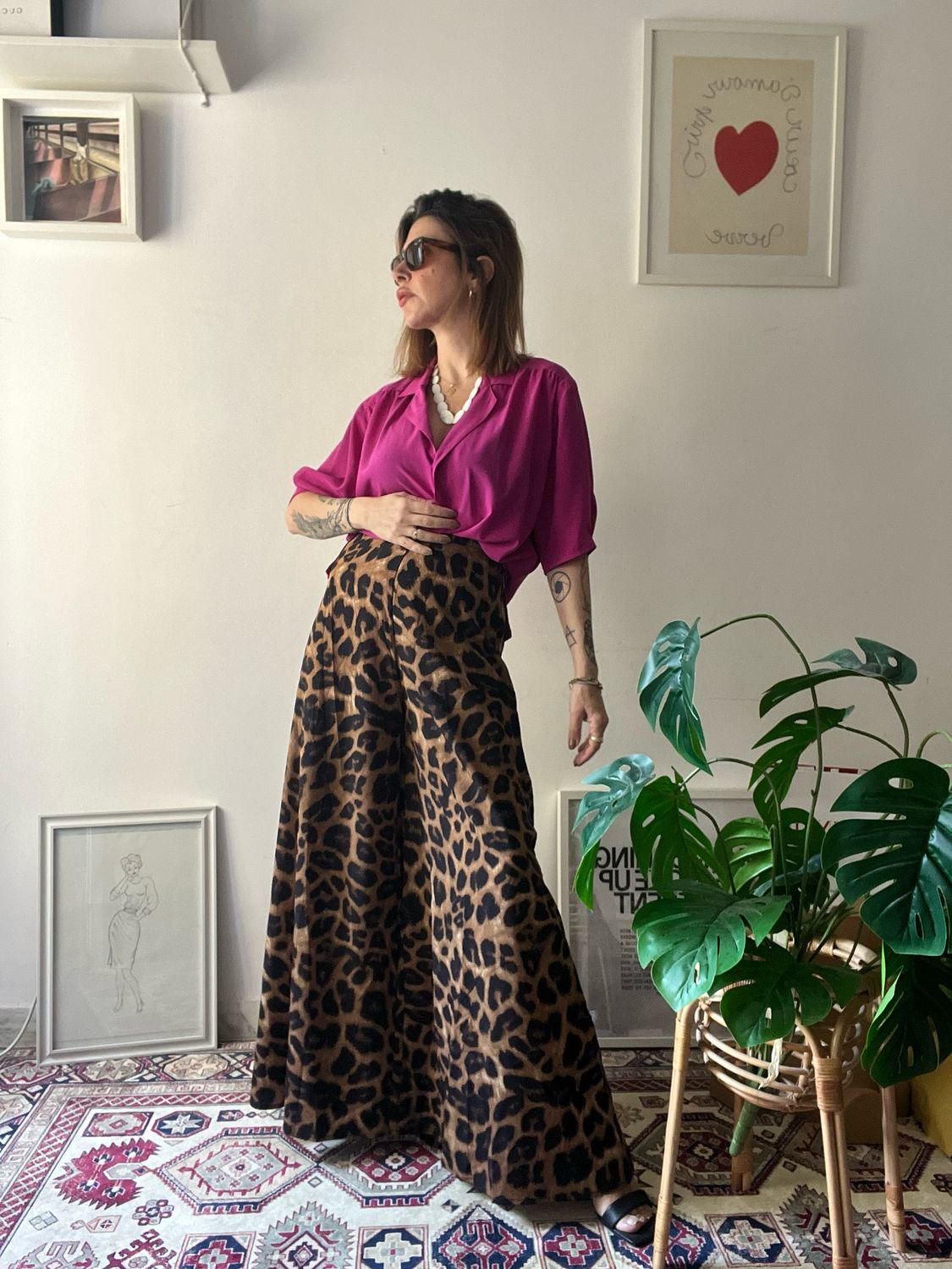LEOPARD WIDE LEG TROUSERS