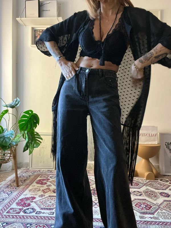 Silk kimono with fringe details
