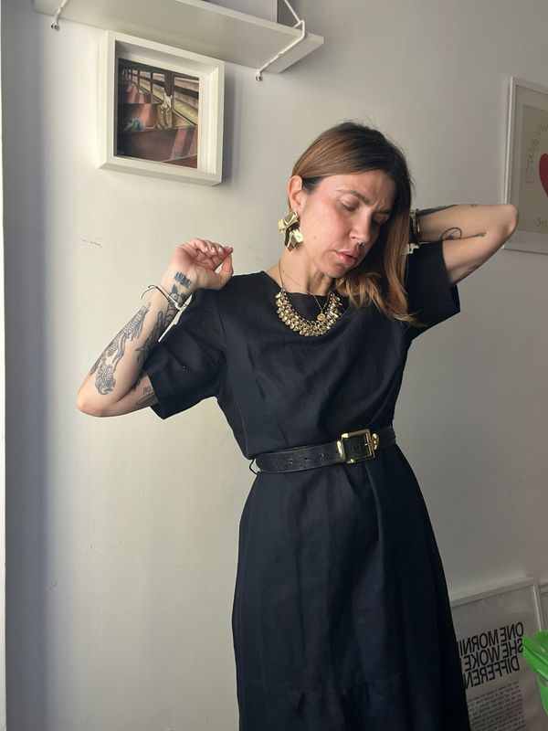 Black linen vintage dress