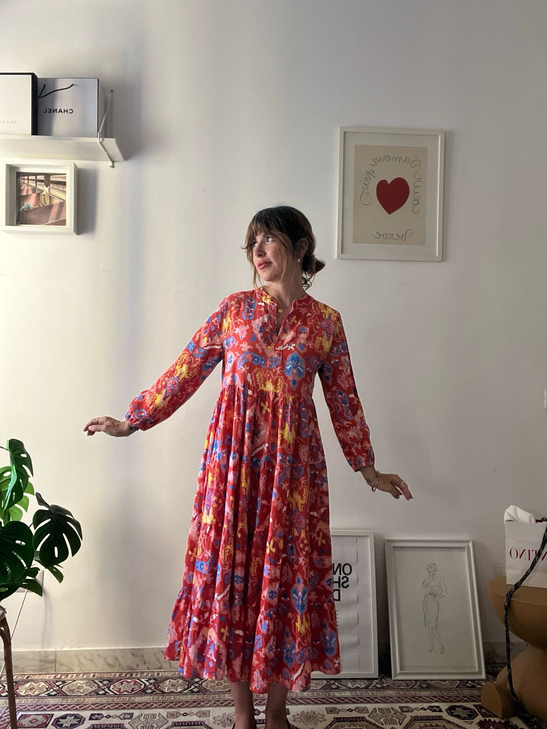 ikat dress con balze
