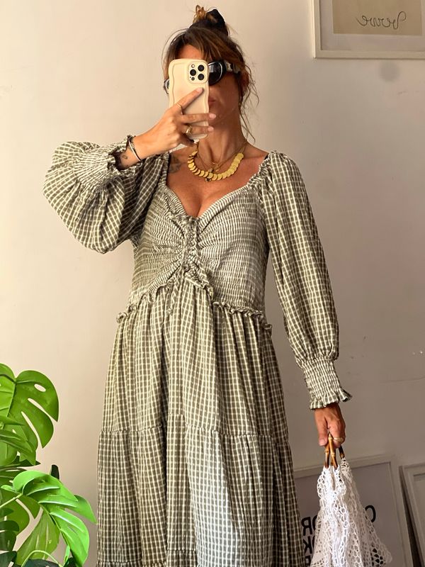 Smocked Gingham maxi Dress
