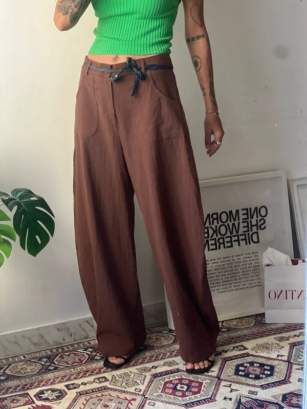 Pantalone barrel hazelnut 100% cotone