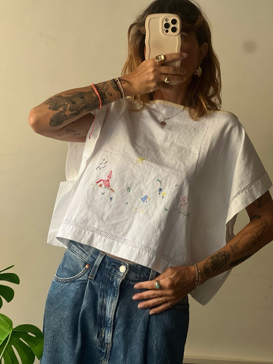 Embroidered upcycling top