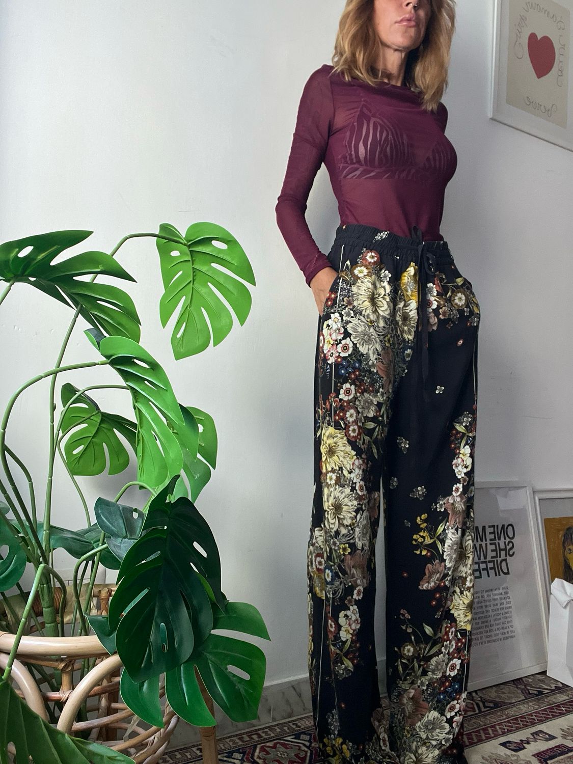 Flower black trousers