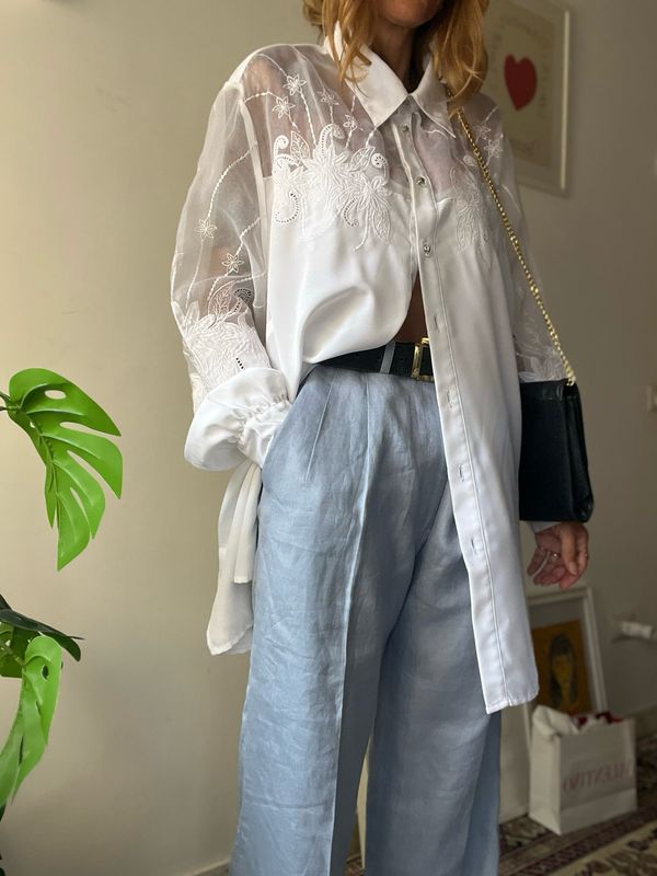 Sheer Embroidery Vintage Blouse