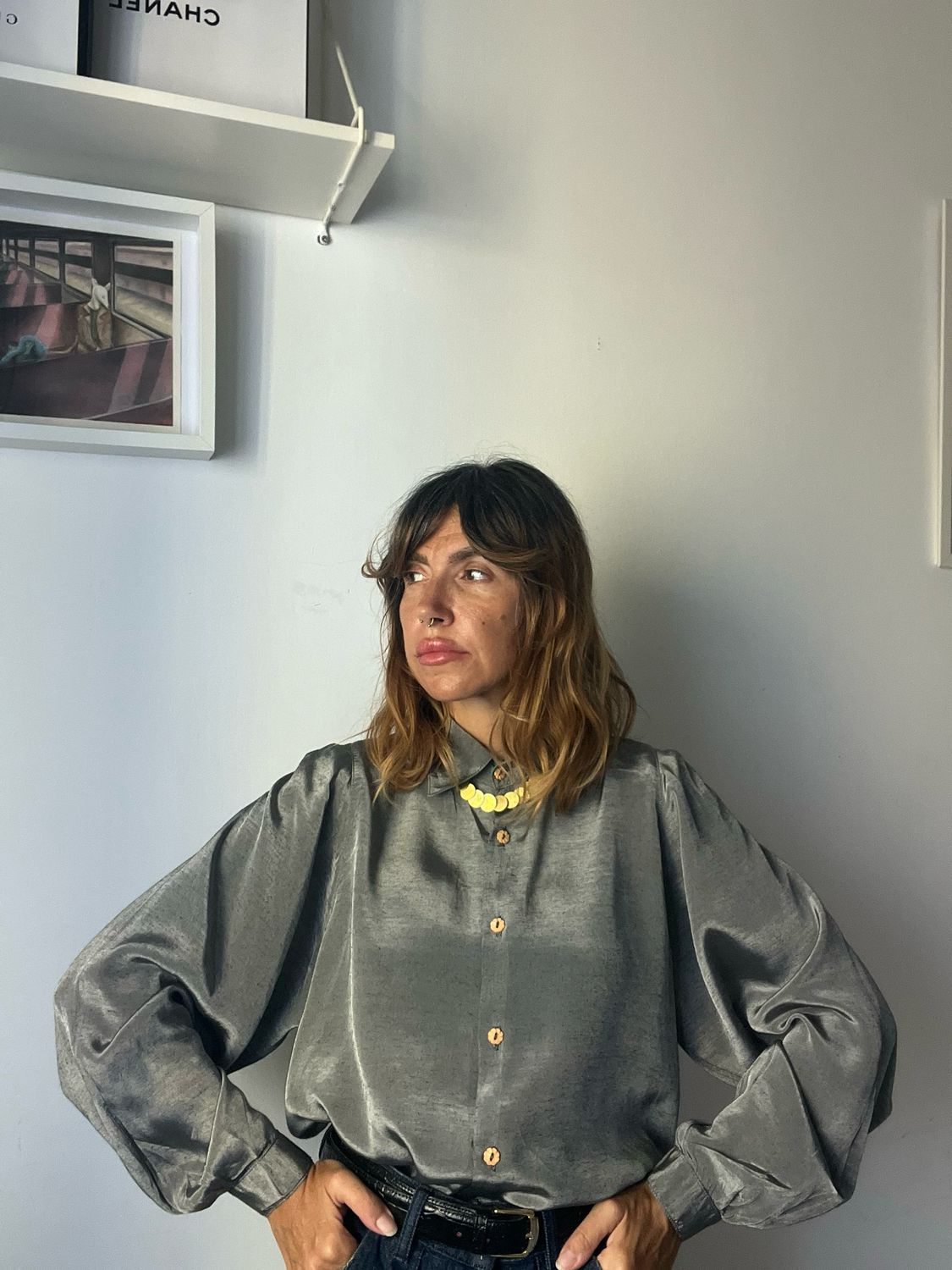 Metallic Grey Draped Vintage Shirt