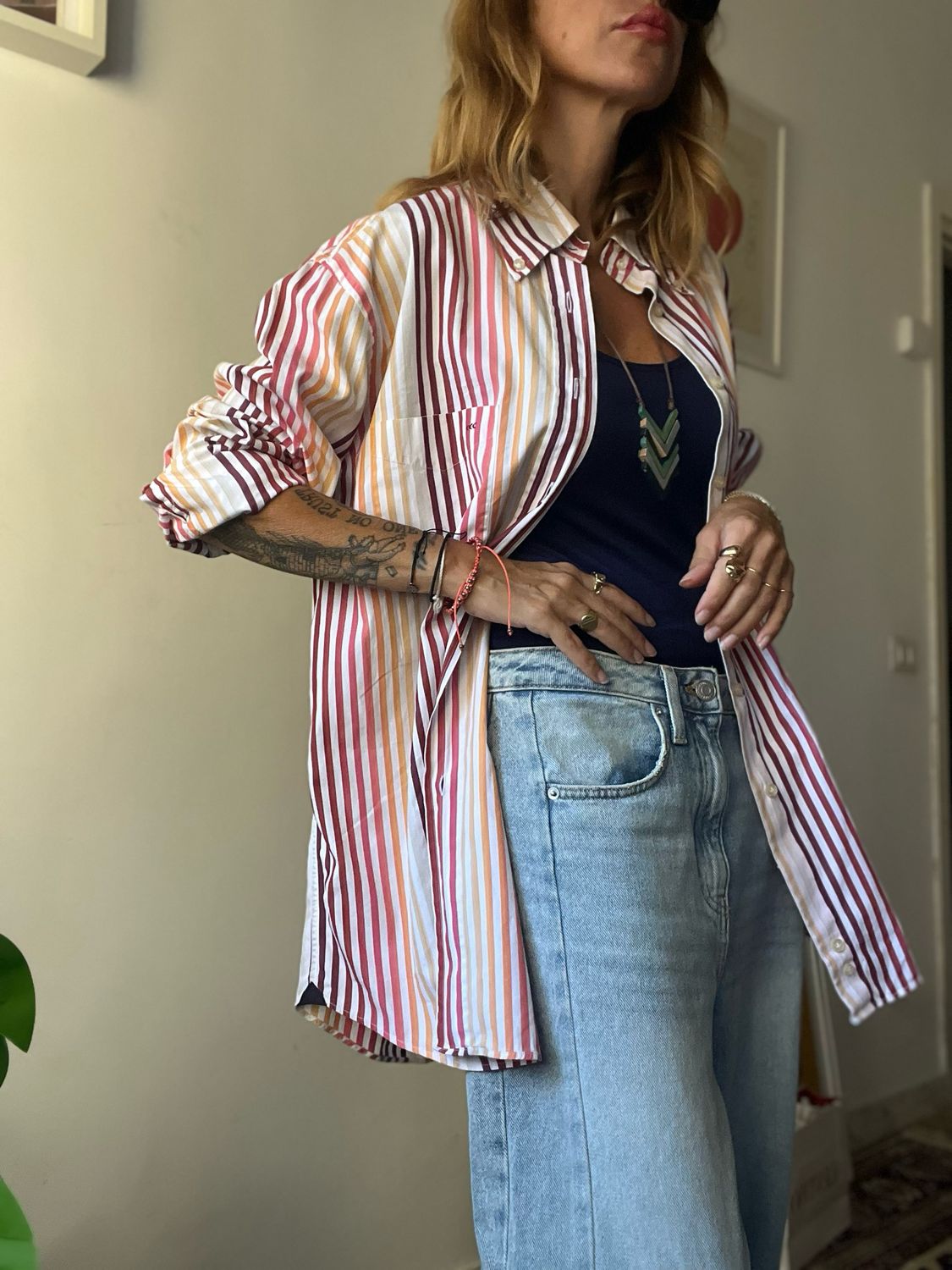 Striped Cotton Shirt — Burgundy &amp; Orange