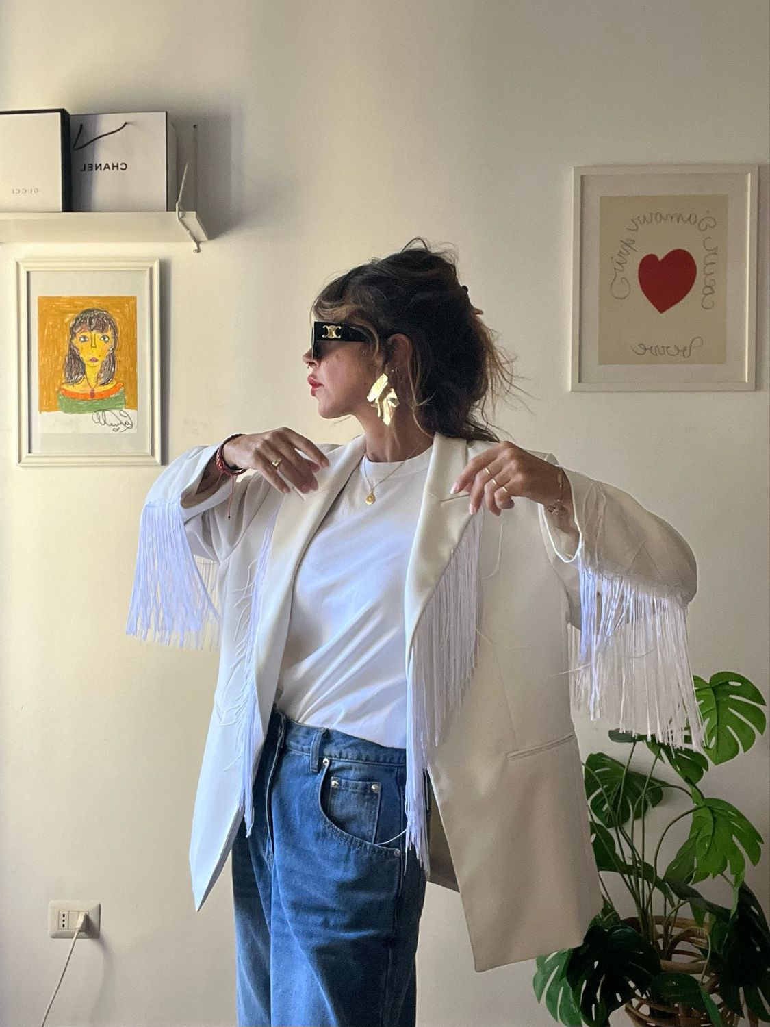 Fringe Upcycled White Blazer