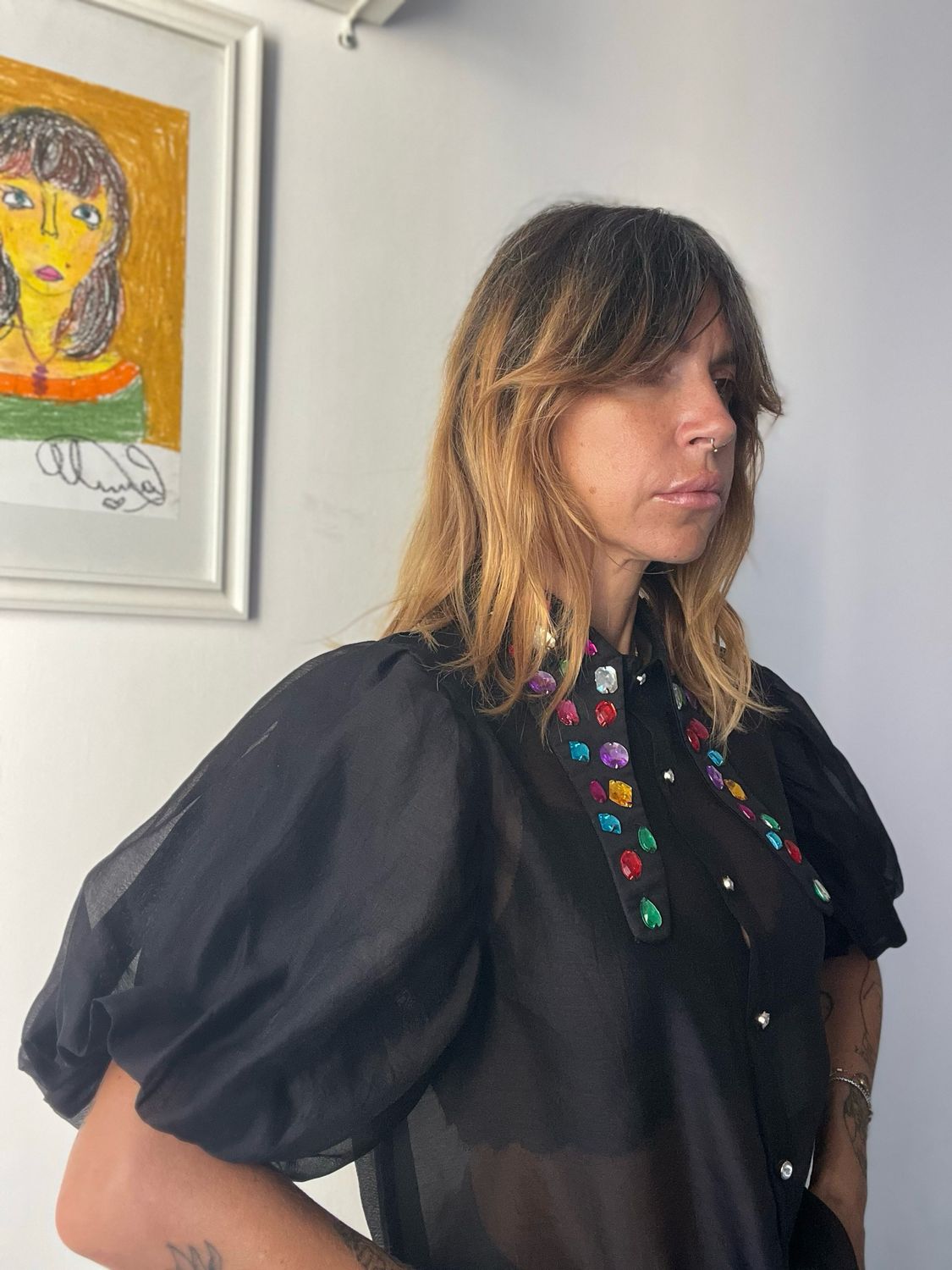 Jewel Collar Organza Blouse