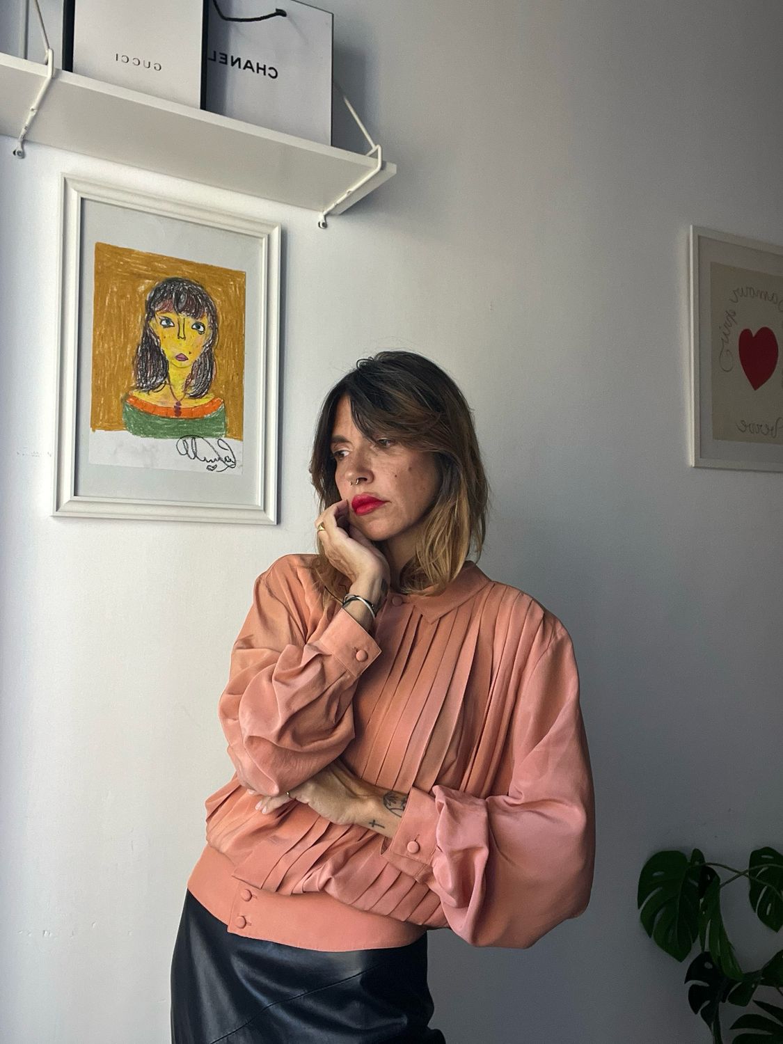 Camicia Plissé Vintage Cognac