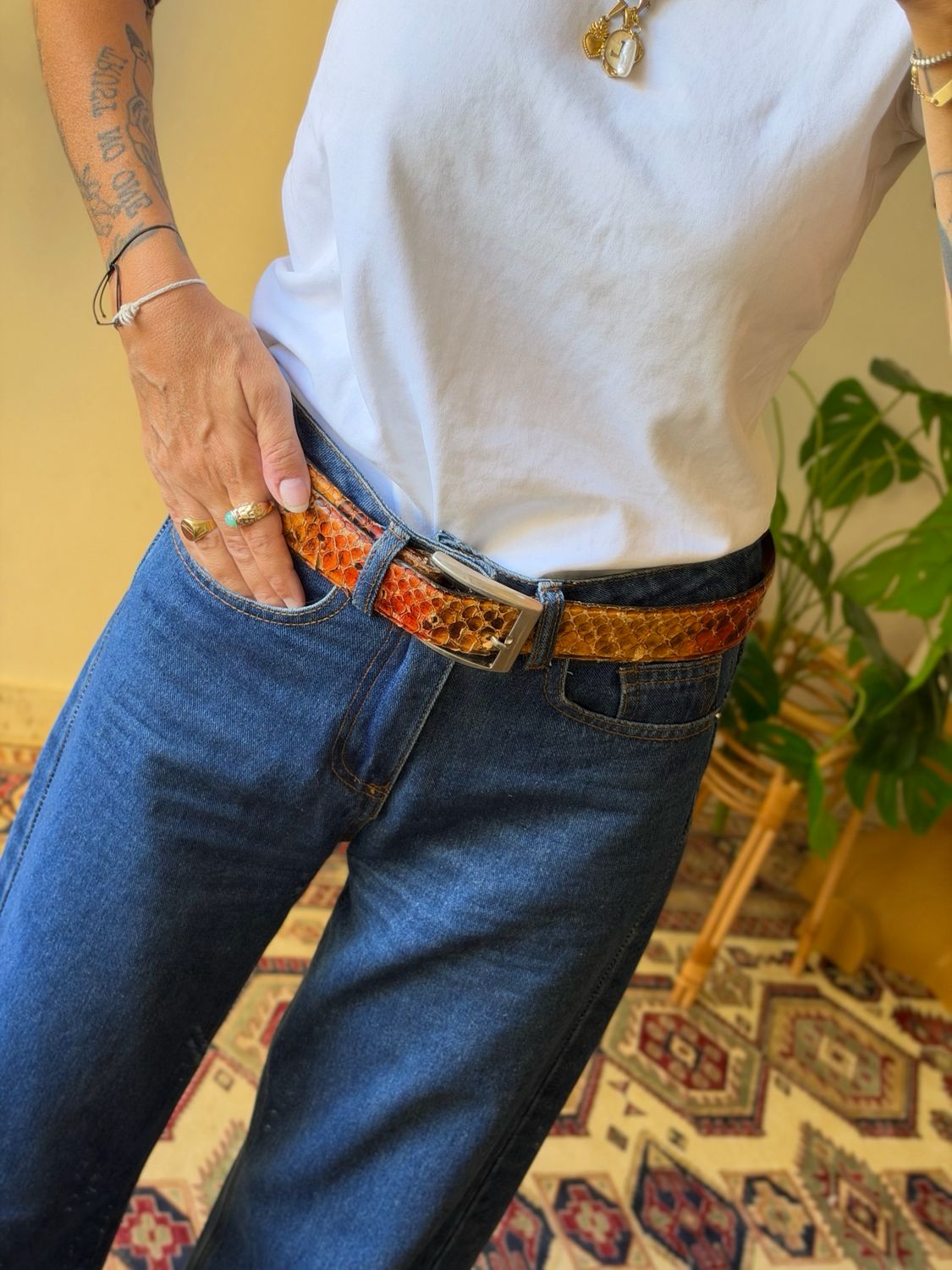 Vintage python leather belt