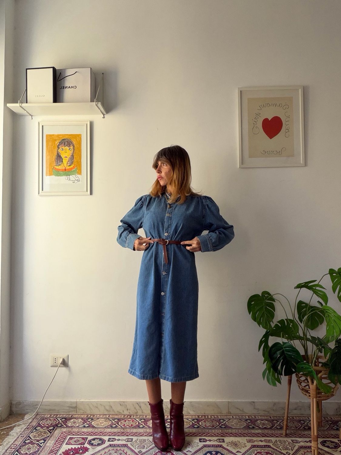 Denim mandarin collar dress