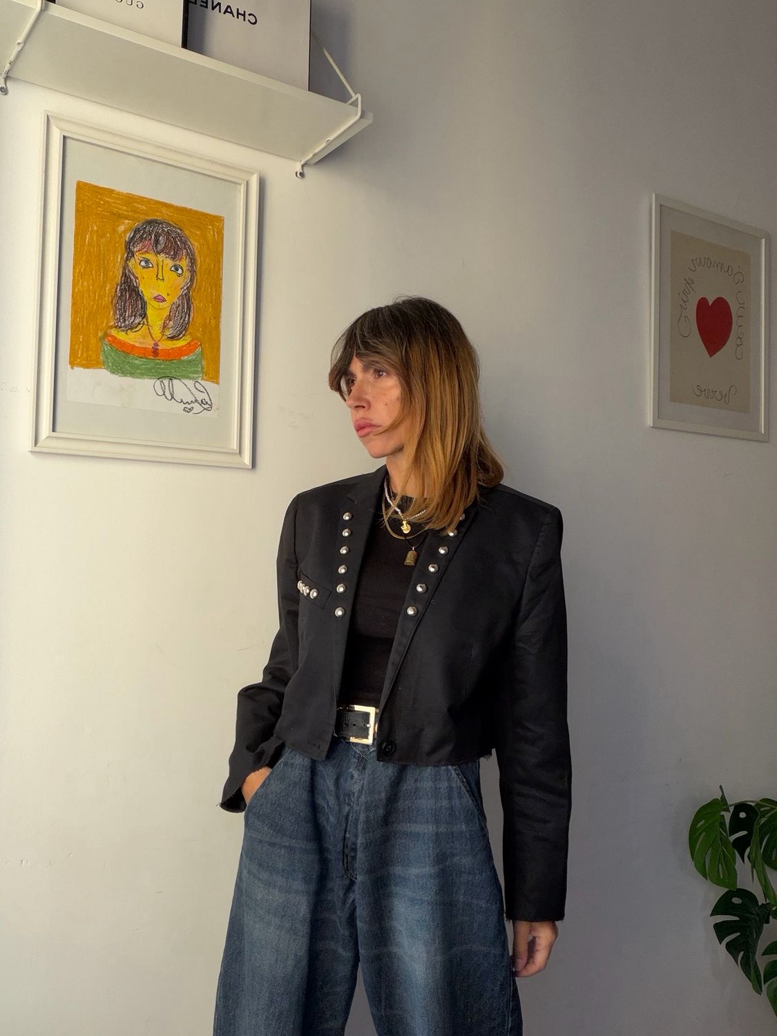 Black crop upcycled blazer