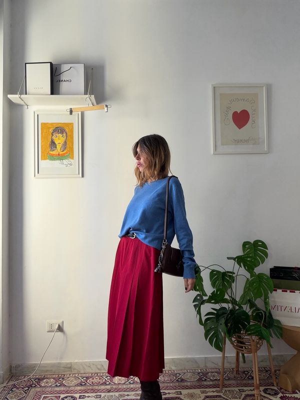 Vintage Ruby Red Pleated Skirt