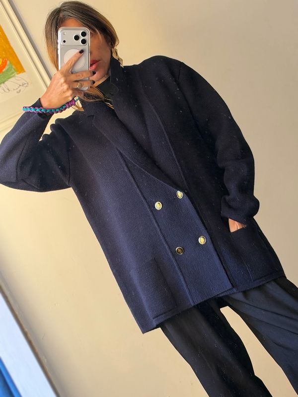 Vintage Navy Blue Double-Breasted Jacket