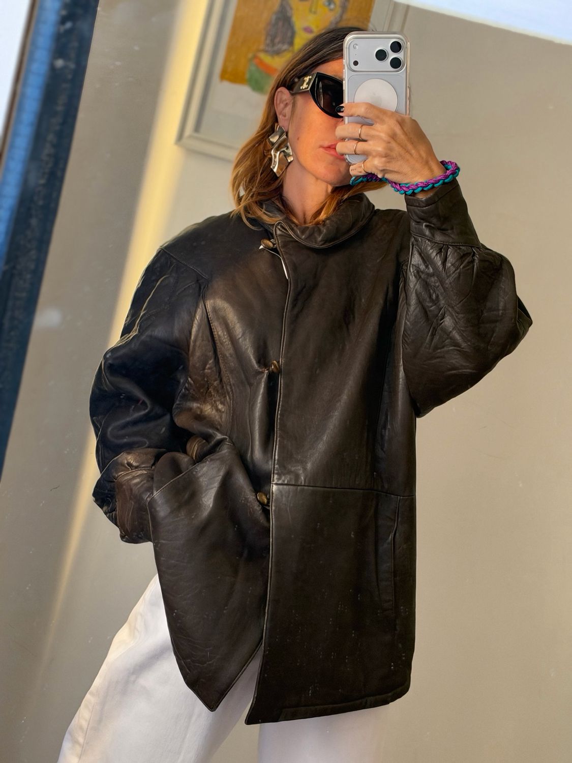 Long Smoke-Brown Leather Jacket