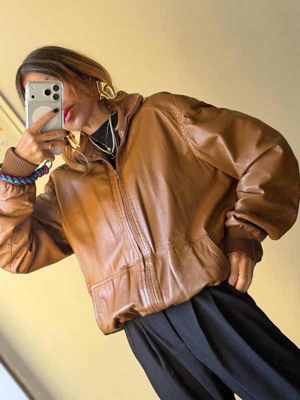 Bomber vintage in pelle color cuoio