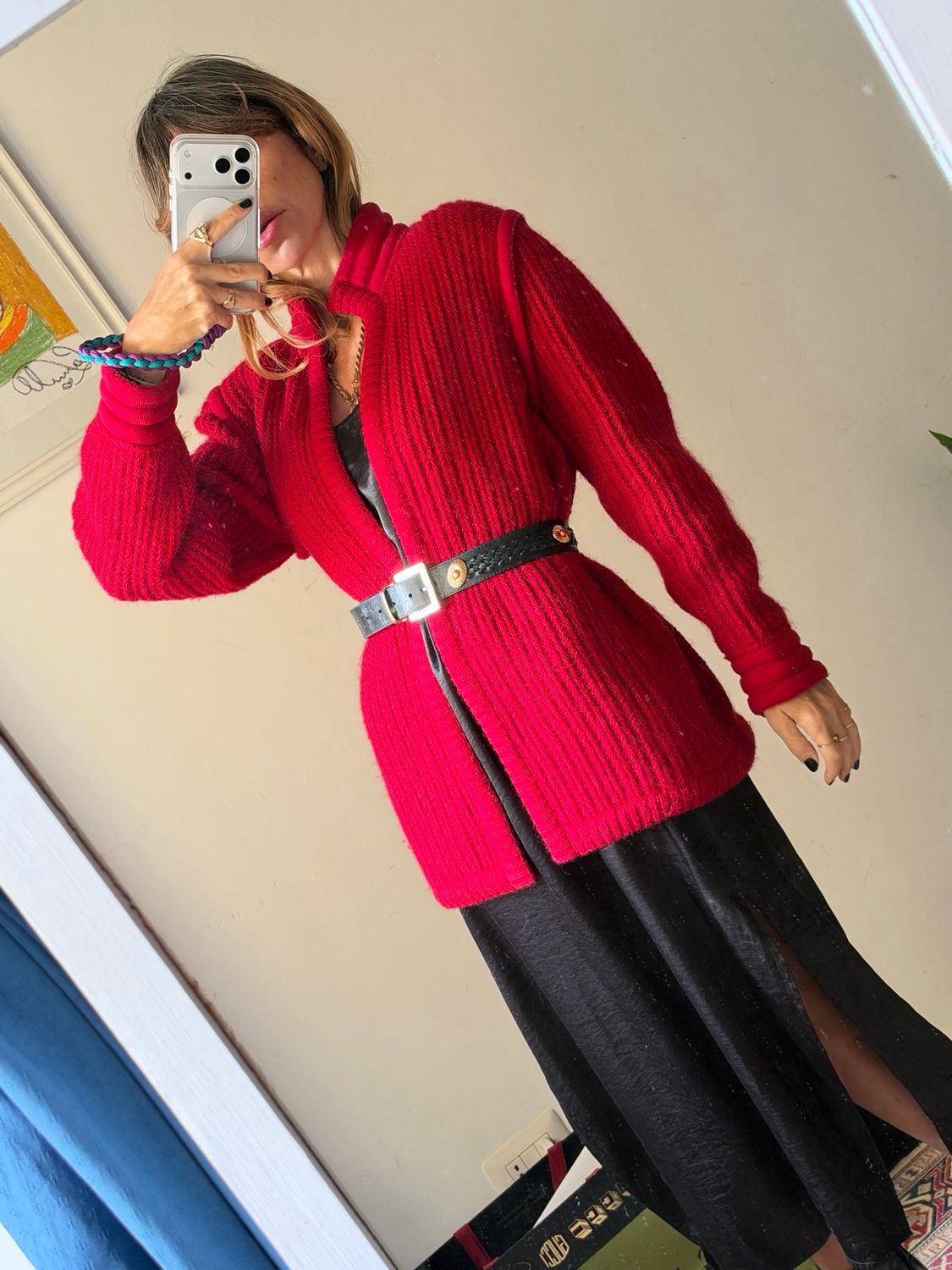 Red Sculpted Mohair Cardigan
