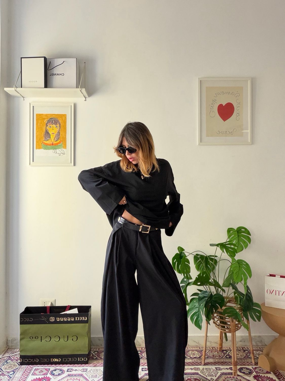 Relaxed Pleated Trousers Black
